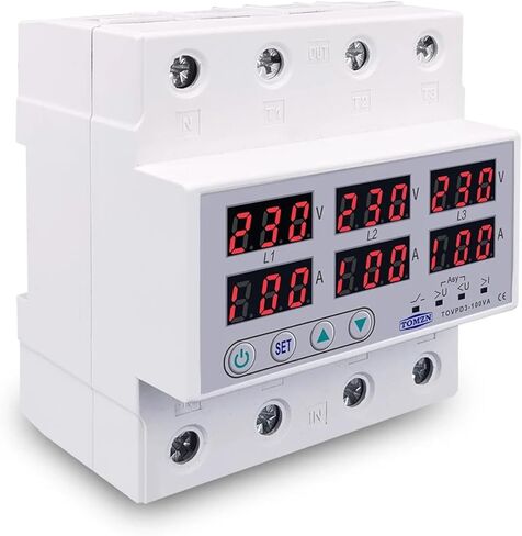 100A 3 طور DIN RAIL FOLTMETER AMMETER قابل للتعديل فوق وتحت حامي حماية الحد الأقصى لتيار الجهد (100A مع N 3x220V) in Saudi Arabia