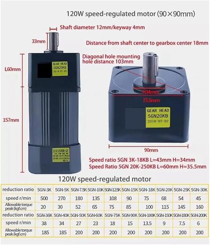 asynchronous motor 120W 110V AC Gear Motor With Speed Regulator 5IK120RGN-AF Adjustable Speed High Torque Asynchronous Motor Output Shaft 12mm(0-450RPM) in Saudi Arabia