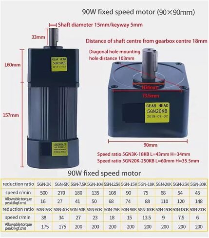 محرك غير متزامن 90W 220V AC موجه ذات سرعة ثابتة محرك أحادي المرحلة عالية العزم 5IK90GN-CF قطر العمود المحرك غير المتزامن 15 مم (140 دورة في الدقيقة) in Saudi Arabia