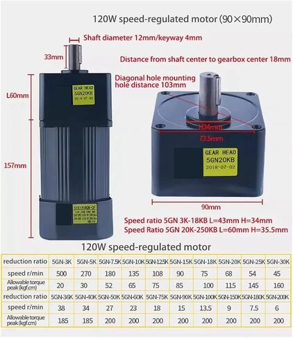 محرك غير متزامن محرك 120W 220V AC مع منظم السرعة السرعة القابلة للتعديل 5IK120RGN-CF عزم الدوران العزم العزم غير المتزامن 12 مم (0-13.5 دورة في الدقيقة) in Saudi Arabia