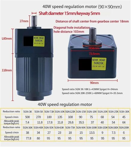 asynchronous motor 5IK40RGN-C AC Gear Motor With Speed Regulator 40W 220V Asynchronous Motor Shaft Diameter 15mm Keyway 5mm(0-33RPM) in Saudi Arabia
