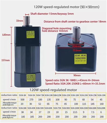 محرك غير متزامن 120W 220V AC تروس مع منظم السرعة 5IK120RGN-CF عزم الدوران القابل للتعديل سرعة غير متزامنة 15 مم (0-45 دورة في الدقيقة) in Saudi Arabia