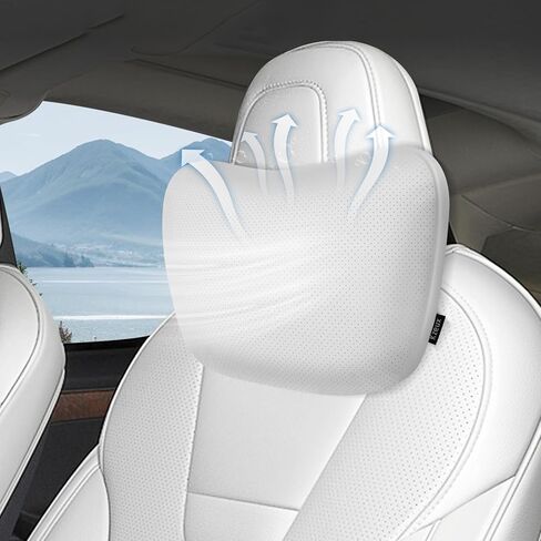 Upgraded Car Seat Neck Pillow - Adjustable Height Headrest Cushions - forTesla Model 3/Y/S/X High-Elastic Pearl Cotton Inner & Ventilated Nappa Leather - Relieves Neck Pain 1 Pack (Black) in Kuwait