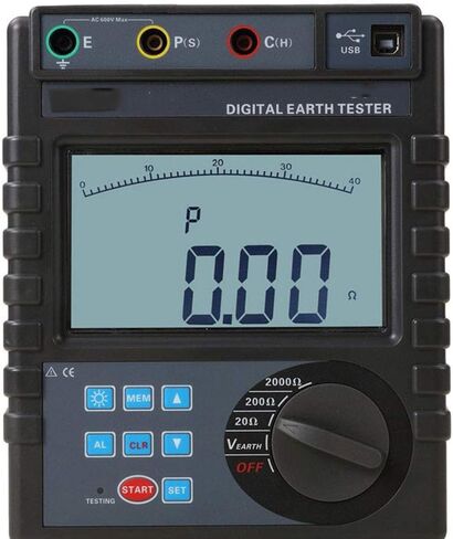 Digital Earth Ground Resistance Tester Meter Two Three Wire Ground Resistance Measurement with Earth Resistance Range 0.00ohm to 2000ohm Earth Voltage Range 0 to 600V 400 Sets Data Storage in Saudi Arabia