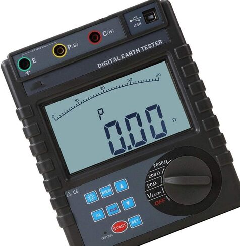 Digital Earth Ground Resistance Tester Meter Two Three Wire Ground Resistance Testers with 400 Sets Data Storage Range 0.00ohm to 2000ohm Earth Voltage Range 0 to 600V USB Interface in Saudi Arabia