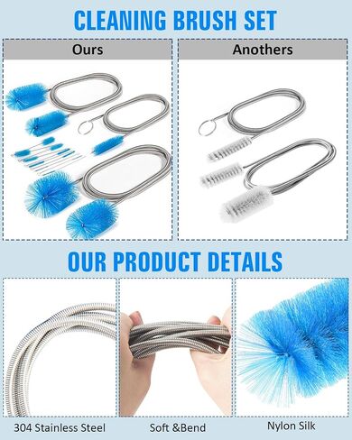 Cleaning Brush,13Pcs Stainless Steel Nylon Brush Set,Flexible and Portable Cleaning Brushes for Household Use,Bottle Washing Brush,Long Pipe Cleaners,Sunroof Drain Cleaning Tool in Saudi Arabia