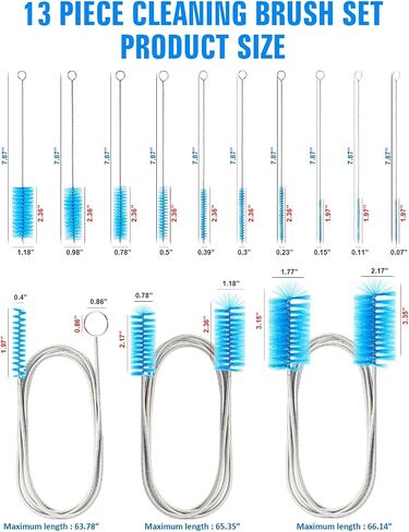 Cleaning Brush,13Pcs Stainless Steel Nylon Brush Set,Flexible and Portable Cleaning Brushes for Household Use,Bottle Washing Brush,Long Pipe Cleaners,Sunroof Drain Cleaning Tool in Saudi Arabia