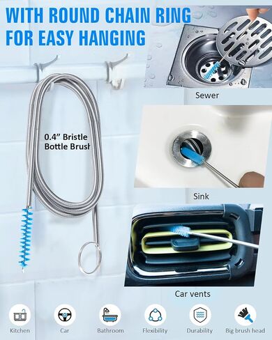Cleaning Brush,13Pcs Stainless Steel Nylon Brush Set,Flexible and Portable Cleaning Brushes for Household Use,Bottle Washing Brush,Long Pipe Cleaners,Sunroof Drain Cleaning Tool in Saudi Arabia