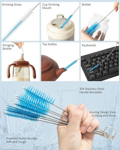 Cleaning Brush,13Pcs Stainless Steel Nylon Brush Set,Flexible and Portable Cleaning Brushes for Household Use,Bottle Washing Brush,Long Pipe Cleaners,Sunroof Drain Cleaning Tool in Saudi Arabia