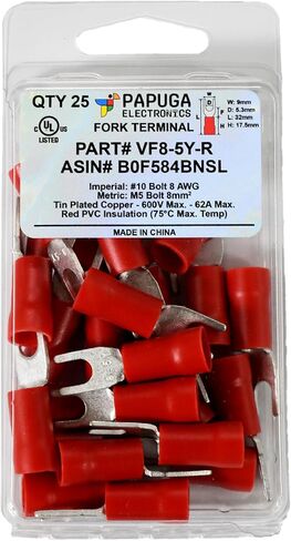 25pcs 8 AWG #10 M5 موصل تجعيد الشوكة المعزول 62A 600V UL CUL للمحطات الكهربائية (25 ، #10) in Saudi Arabia