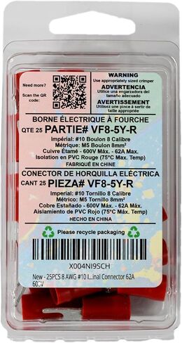 25pcs 8 AWG #10 M5 موصل تجعيد الشوكة المعزول 62A 600V UL CUL للمحطات الكهربائية (25 ، #10) in Saudi Arabia