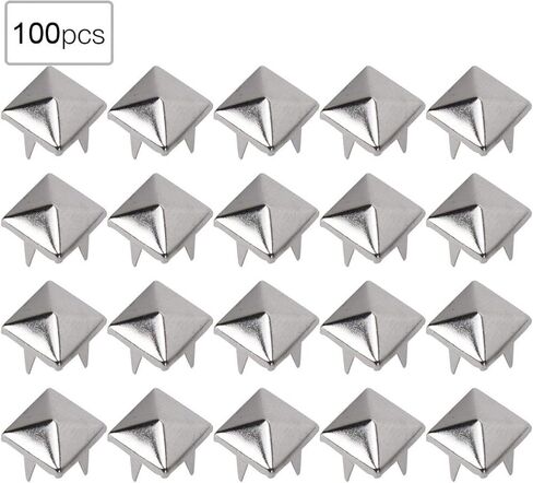 100Pcs 9mm Rivets, Pyramid Shaped Punk Rivet Stud, 4 Claw Rivets Copper Studs for DIY Decoration(Silver) in Saudi Arabia