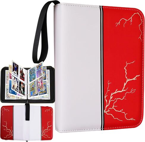 4-Pocket Trading Card Binder Album – Red and White, Holds 400 Cards, 50 Removable Sleeves, Durable PU Leather Card Holder and Display Book in Saudi Arabia
