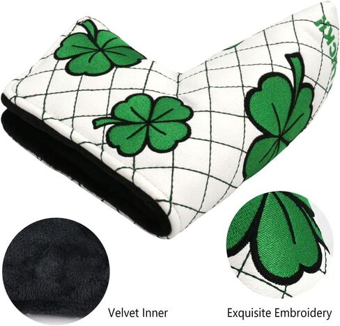 Golf Head Covers Blade Putter Cover Blade Headcover Magnetic Embroidered Four-Leaf Clover Design Synthetic Lether Fit for Titleist Callaway Ping Taylormade Cobra Ect. in Saudi Arabia