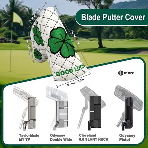Golf Head Covers Blade Putter Cover Blade Headcover Magnetic Embroidered Four-Leaf Clover Design Synthetic Lether Fit for Titleist Callaway Ping Taylormade Cobra Ect. in Saudi Arabia