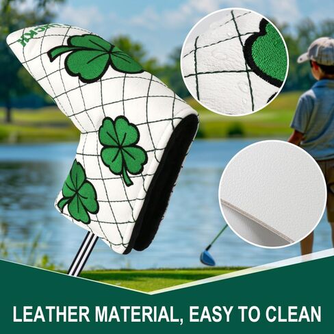 Golf Head Covers Blade Putter Cover Blade Headcover Magnetic Embroidered Four-Leaf Clover Design Synthetic Lether Fit for Titleist Callaway Ping Taylormade Cobra Ect. in Saudi Arabia