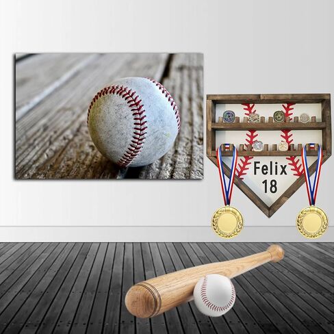 Personalized Baseball Softball Championship Ring Holder Display Case, Custom Name Number Sports Ring Display Case Wooden,24 Ring Posts,Trophy & Medal Gift Display Case for Men Dad(Yellow) in Saudi Arabia