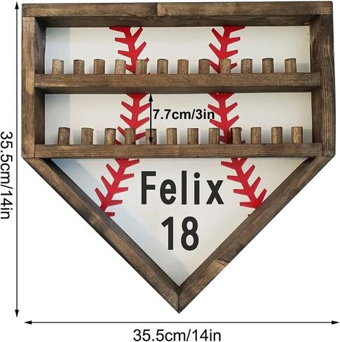 Personalized Baseball Softball Championship Ring Holder Display Case, Custom Name Number Sports Ring Display Case Wooden,24 Ring Posts,Trophy & Medal Gift Display Case for Men Dad(Yellow) in Saudi Arabia