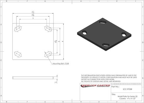 Weld Shim Plate for Top Plate Casters – Fits Most Casters with 4 Inch x 4.5 Inch Overall Top Plate – Weld to Any Application – 1/4 Inch Thickness – Service Caster Brand in Saudi Arabia