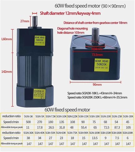asynchronous motor 60W 220V AC Gear Fixed Speed Motor 5IK60GN-CF Single Phase High Torque Asynchronous Motor Shaft Diameter 12mm(112RPM) in Saudi Arabia