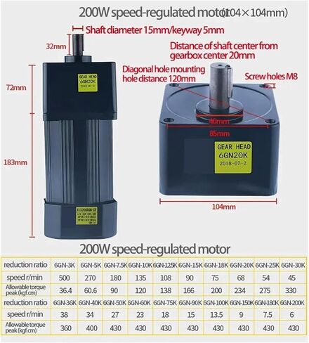 محرك غير متزامن 200W 220V AC مع منظم السرعة السرعة القابلة للتعديل 6IK200RGN-CF مرحلة عزم الدوران عالية العزم غير متزامن (0-27 دورة في الدقيقة) in Saudi Arabia