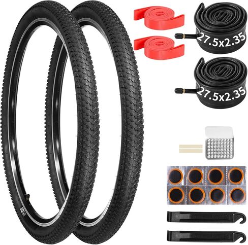 yeesport 27.5 Bike Tires, 2 Pack 27.5×2.35 MTB Tires and 27.5×1.95/2.125/2.3/2.4 Bike Tubes with Repair Kit & Rim Strips, 27.5 MTB Tires and Tubes with AV 48 mm for MTB, BMX, E‑MTBs in Saudi Arabia