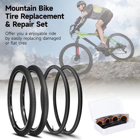 yeesport 27.5 Bike Tires, 2 Pack 27.5×2.35 MTB Tires and 27.5×1.95/2.125/2.3/2.4 Bike Tubes with Repair Kit & Rim Strips, 27.5 MTB Tires and Tubes with AV 48 mm for MTB, BMX, E‑MTBs in Saudi Arabia