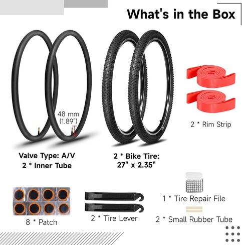yeesport 27.5 Bike Tires, 2 Pack 27.5×2.35 MTB Tires and 27.5×1.95/2.125/2.3/2.4 Bike Tubes with Repair Kit & Rim Strips, 27.5 MTB Tires and Tubes with AV 48 mm for MTB, BMX, E‑MTBs in Saudi Arabia