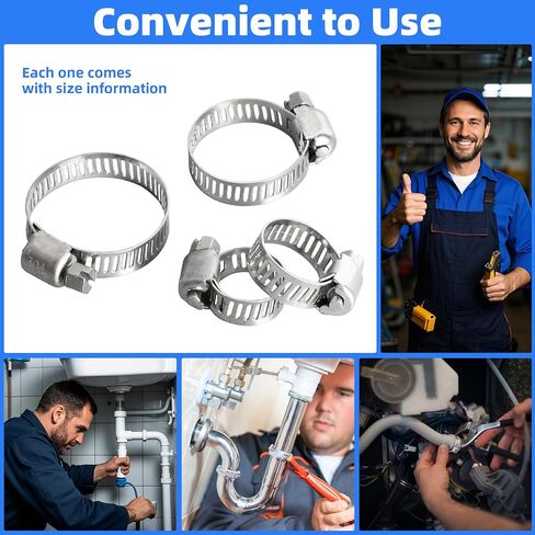 190PCS Worm Gear Hose Clamp Assortment Kit, 1/4"-2"(6-51mm) 304 Stainless Steel Heavy Duty Hose Clamp, Adjustable Worm Gear Hose Clamps Screw Clamps Duct Tube Line Pipe Metal in Saudi Arabia