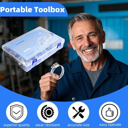 190PCS Worm Gear Hose Clamp Assortment Kit, 1/4"-2"(6-51mm) 304 Stainless Steel Heavy Duty Hose Clamp, Adjustable Worm Gear Hose Clamps Screw Clamps Duct Tube Line Pipe Metal in Saudi Arabia
