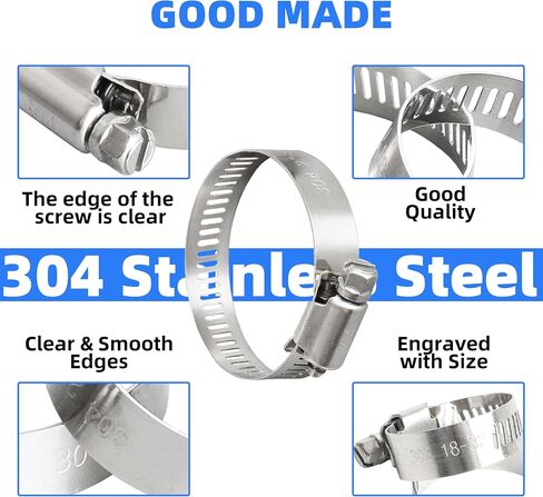 190PCS Worm Gear Hose Clamp Assortment Kit, 1/4"-2"(6-51mm) 304 Stainless Steel Heavy Duty Hose Clamp, Adjustable Worm Gear Hose Clamps Screw Clamps Duct Tube Line Pipe Metal in Saudi Arabia