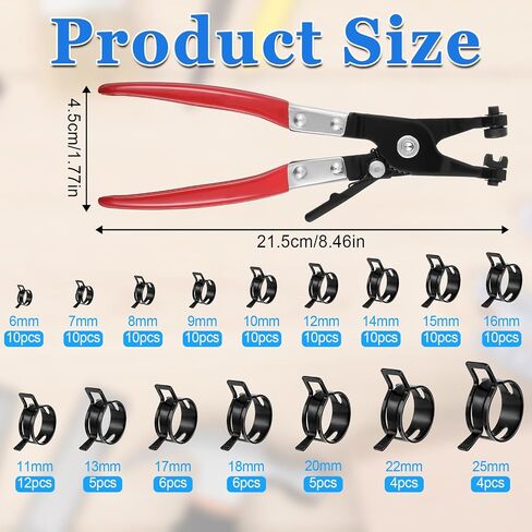 132Pcs Flat Spring Hose Clamps, Spring Band Hose Clamp Assortment Kit with Swivel Clamp Pliers for Fuel Line, Silicone, Vacuum Hoses Low-Pressure Air Clips(Black) in Saudi Arabia