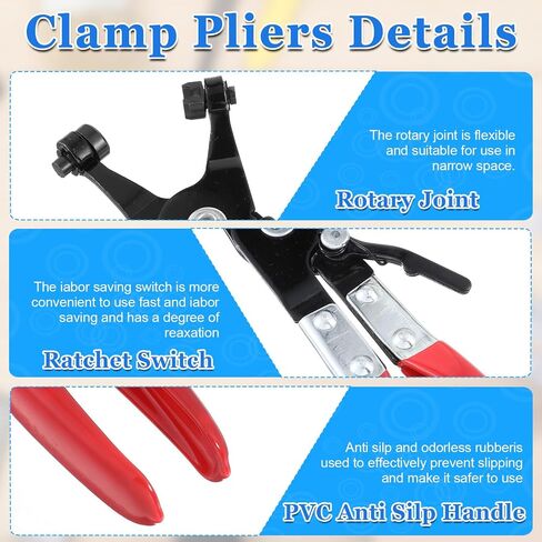 132Pcs Flat Spring Hose Clamps, Spring Band Hose Clamp Assortment Kit with Swivel Clamp Pliers for Fuel Line, Silicone, Vacuum Hoses Low-Pressure Air Clips(Black) in Saudi Arabia