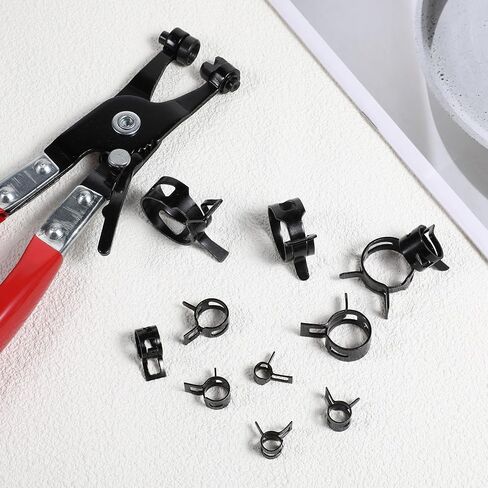 132Pcs Flat Spring Hose Clamps, Spring Band Hose Clamp Assortment Kit with Swivel Clamp Pliers for Fuel Line, Silicone, Vacuum Hoses Low-Pressure Air Clips(Black) in Saudi Arabia