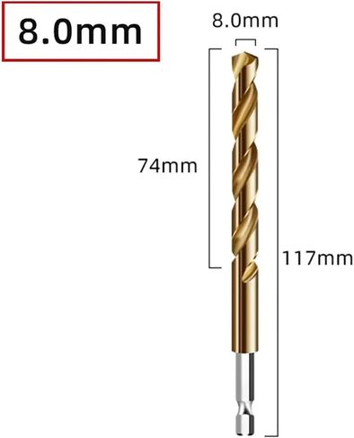 1Pcs Twist Drill 1/4 Hex Shank Drill Bit Set Hexagonal Handle Twist Drill Replacement Practical Power Tools(8mm) in Kuwait