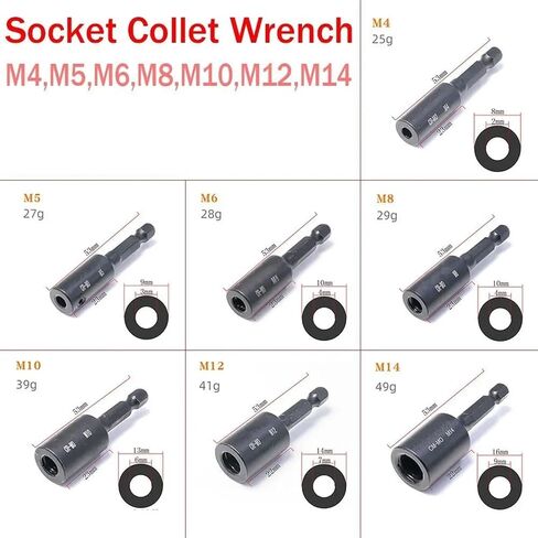 M4~M14 Socket Collet Wrench Tap Socket Thread Screw Chuck Alloy Steel Die Socket Adapter for Electric Screwdriver/Drill 1Pcs(M8) in Saudi Arabia
