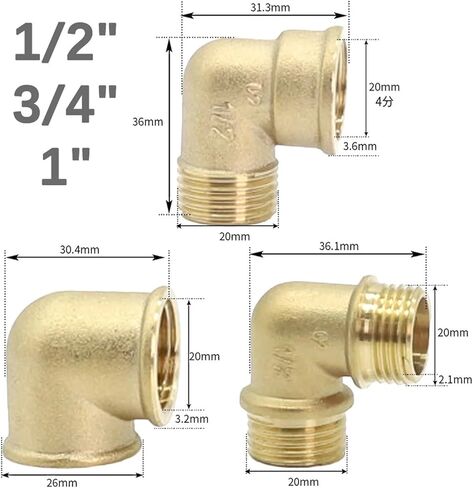 1/2 "3/4" 1 "أنثى x ذكور الخيط النحاس النحاس كوع 90 درجة توصيل موصل موصل موصل موصل موصل موصل موصل موصل (M إلى F-1PCs ، 1 '') in Kuwait