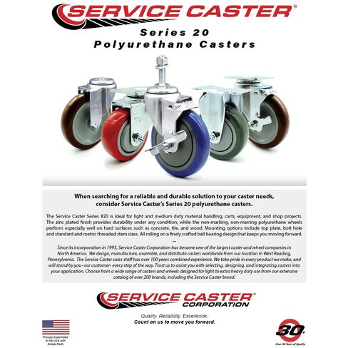 Polyurethane Swivel Expanding Stem Caster Set of 4 with 3 Inch Blue Wheels and 1-1/4" Stems - Includes 4 Swivel with Total Locking Brakes - 300 lbs. Capacity Per Caster - Service Caster Brand in Kuwait