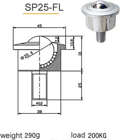 SP12 FL Heavy Casters with Screw Universal Bearing High Load Bearing 360 Degrees Free Rotation 1Pcs(SP30-FL) in Kuwait