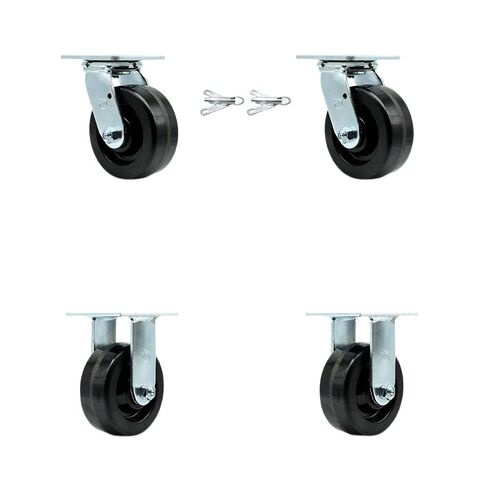 Phenolic Swivel Top Plate Casters Set of 4 Heavy Duty with 5 Inch Wheels - Includes 2 Swivel with Bolt on Swivel Locks and 2 Rigid – 4,000 lbs. Total Capacity - Service Caster Brand in Kuwait