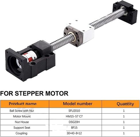 Linear Motion Ball Screw Precision Part C7 Ball Screw Kit with Single Nut+BF15+DSG20H+Coupling+HM15-57 Motor Mount SFU2010 L300-500mm for 3D Printer Part(500mm) in Saudi Arabia