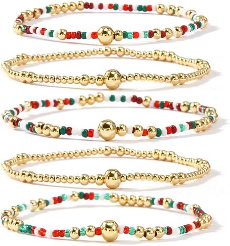 5Pcs 14K Gold Plated Beaded Bracelets Stack Set for Women,Stretch Boho Colorful Beads Ball Jewelry Friendship Summer Trendy Christmas Day in Saudi Arabia