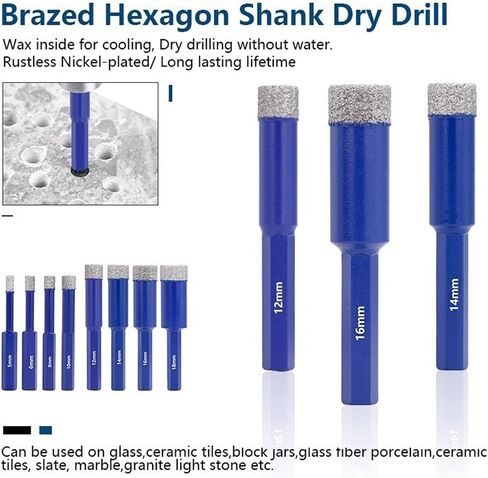 Diamond Brazed Drill Bit Hole Saw Cutter for Glass Marble Granite Brick Tile Ceramic Porcelain Concrete 5/6/8/10/12/16/18mm 1Pcs (Color : 12x10mm) in Saudi Arabia