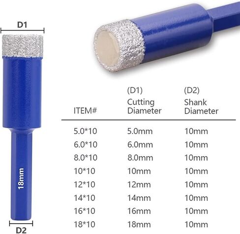 Diamond Brazed Drill Bit Hole Saw Cutter for Glass Marble Granite Brick Tile Ceramic Porcelain Concrete 5/6/8/10/12/16/18mm 1Pcs (Color : 12x10mm) in Saudi Arabia