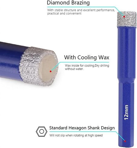 Diamond Brazed Drill Bit Hole Saw Cutter for Glass Marble Granite Brick Tile Ceramic Porcelain Concrete 5/6/8/10/12/16/18mm 1Pcs (Color : 12x10mm) in Saudi Arabia