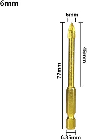 Carbide Glass Drill Bit Set Alloy Carbide Point with 4 Cutting Edges Tile Glass Cross Spear Head Drill Bits 6/8/10/12mm 1Pcs (Color : 6mm) in Saudi Arabia