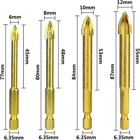 Carbide Glass Drill Bit Set Alloy Carbide Point with 4 Cutting Edges Tile Glass Cross Spear Head Drill Bits 6/8/10/12mm 1Pcs (Color : 6mm) in Saudi Arabia