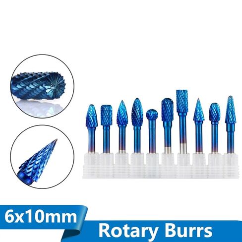 6x10mm Tungsten Carbide Burss Super Blue Cut Double Rotary File 1PCS (Color: 1PC L Type) in Kuwait
