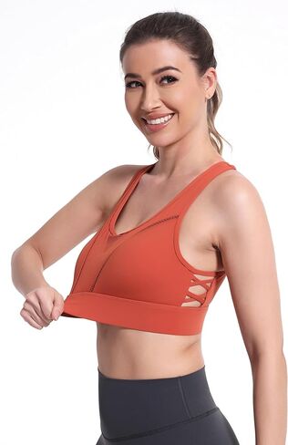 Womens' Sports Bras Tops for Yoga Fitness Soft Integrated-Underwear Hollow Strap Back Padded Medium Impact YOYB06R2 in Kuwait