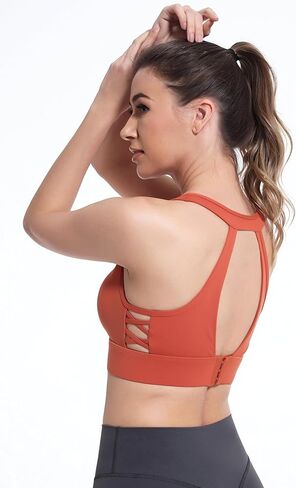 Womens' Sports Bras Tops for Yoga Fitness Soft Integrated-Underwear Hollow Strap Back Padded Medium Impact YOYB06R2 in Kuwait